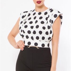 White polka dot top